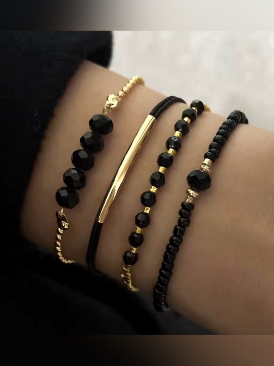 Shyblue Boutique Jewelry - Minimalist Black & Gold Bracelet Stack Set ✨🖤